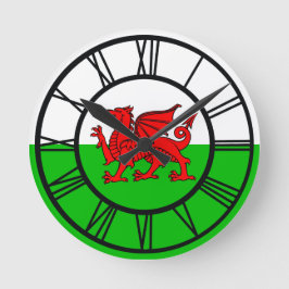 Welsh Red Dragon Wales Flagga Rund Klocka