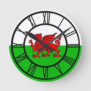 Welsh Red Dragon Wales Flagga Rund Klocka