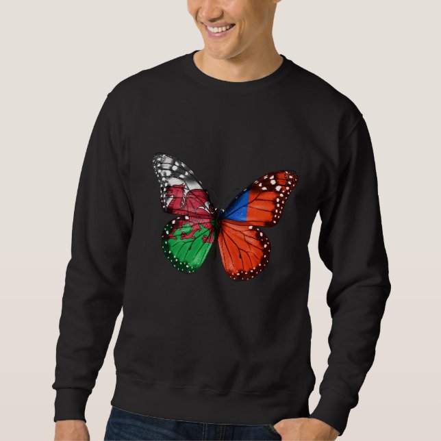 Welsh Samoan Flagga Butterfly Lång Ärmad Tröja (Framsida)