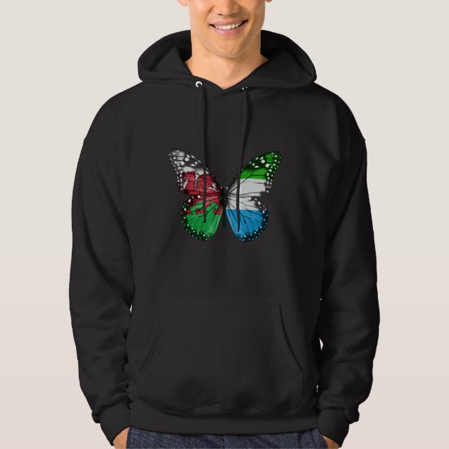 Welsh Sierra Leonean Flagga Butterfly Hoodie (Framsida)