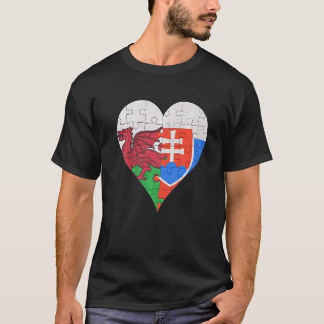 Welsh Slovakic Flagga Heart T Shirt (Framsida)