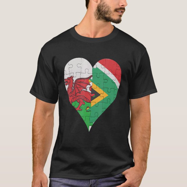 Welsh South African Flagga Heart T Shirt (Framsida)