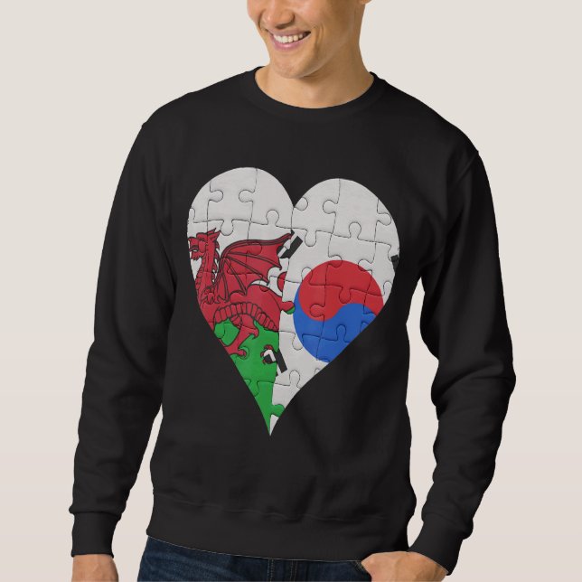 Welsh South Koreansk Flagga Heart Lång Ärmad Tröja (Framsida)
