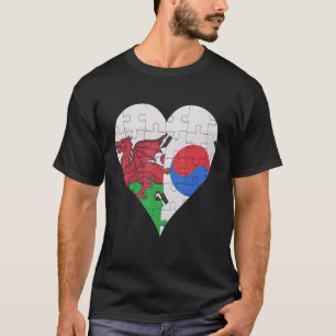 Welsh South Koreansk Flagga Heart T Shirt