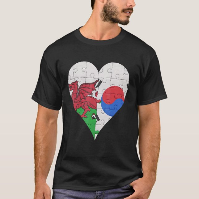 Welsh South Koreansk Flagga Heart T Shirt (Framsida)