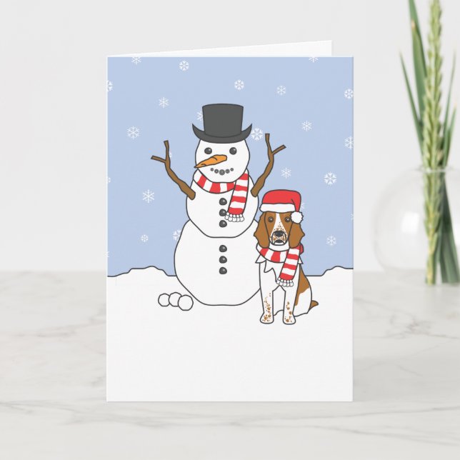Welsh Springer Spain och Snögubbe Helgkort (Framsida)
