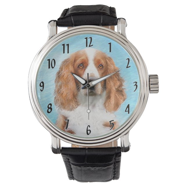 Welsh Springer Spain Painting - Original Hund Art Armbandsur (Framsida)