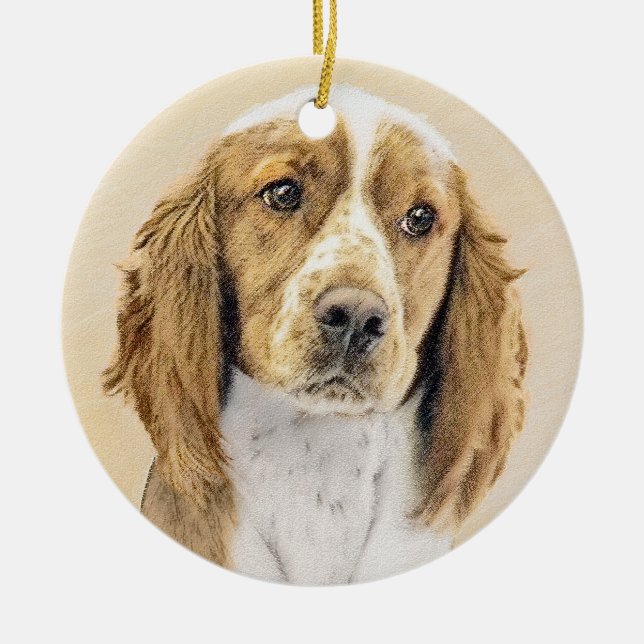 Welsh Springer Spain Painting - Original Hund Art Julgransprydnad Keramik (Framsidan)