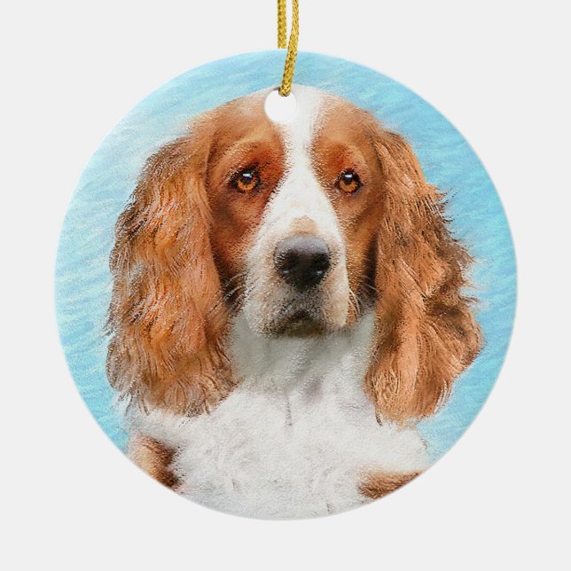 Welsh Springer Spain Painting - Original Hund Art Julgransprydnad Keramik (Framsidan)