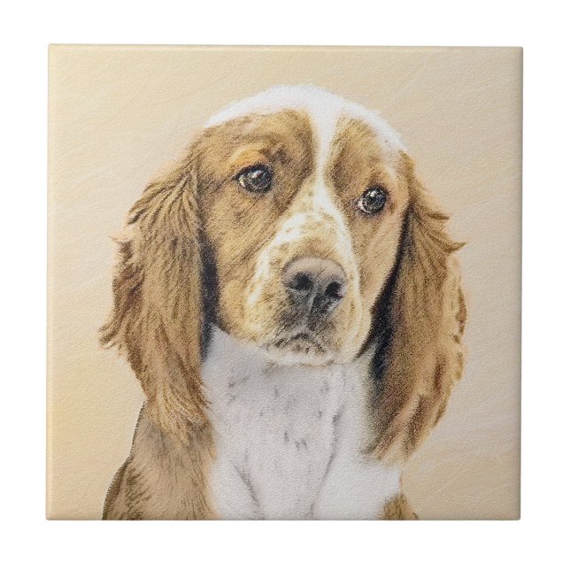 Welsh Springer Spain Painting - Original Hund Art Kakelplatta (Framsidan)