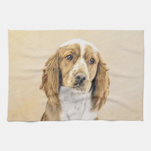 Welsh Springer Spain Painting - Original Hund Art Kökshandduk