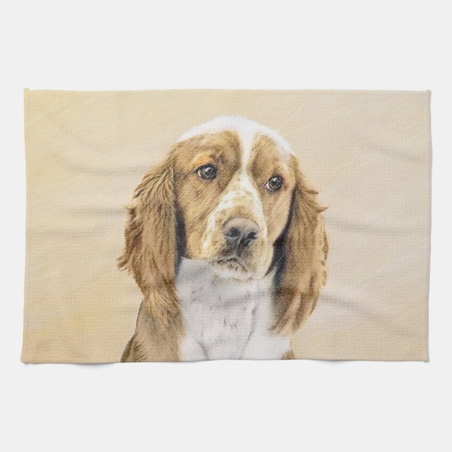 Welsh Springer Spain Painting - Original Hund Art Kökshandduk (Horisontell)