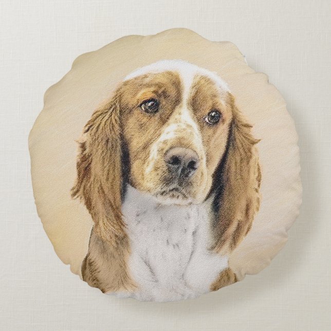 Welsh Springer Spain Painting - Original Hund Art Rund Kudde (Baksidan)