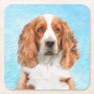 Welsh Springer Spain Painting - Original Hund Art Underlägg Papper Kvadrat
