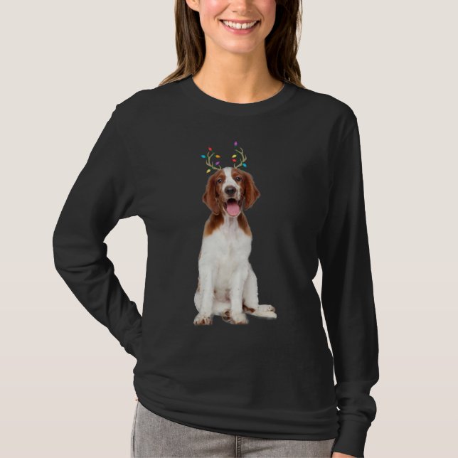 Welsh Springer Spain Reindeer jul-Hund T Shirt (Framsida)