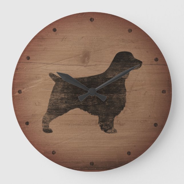 Welsh Springer Spain Silhouette Rustic Stor Klocka (Framsida)