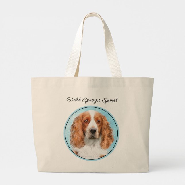 Welsh Springer spanel Painting Original Hund Art Jumbo Tygkasse (Baksida)
