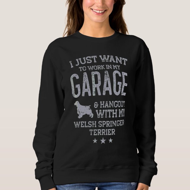 Welsh Springer Spaniel Pappa Bilgarage Hängställen T Shirt (Framsida)