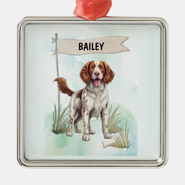 Welsh Springer Spaniel Watercolor Personalized Dog Julgransprydnad Metall (Framsidan)