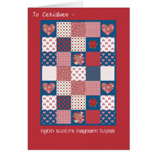 Welsh St Dwynwens Hearts Ro Faux Patchwork Hälsningskort