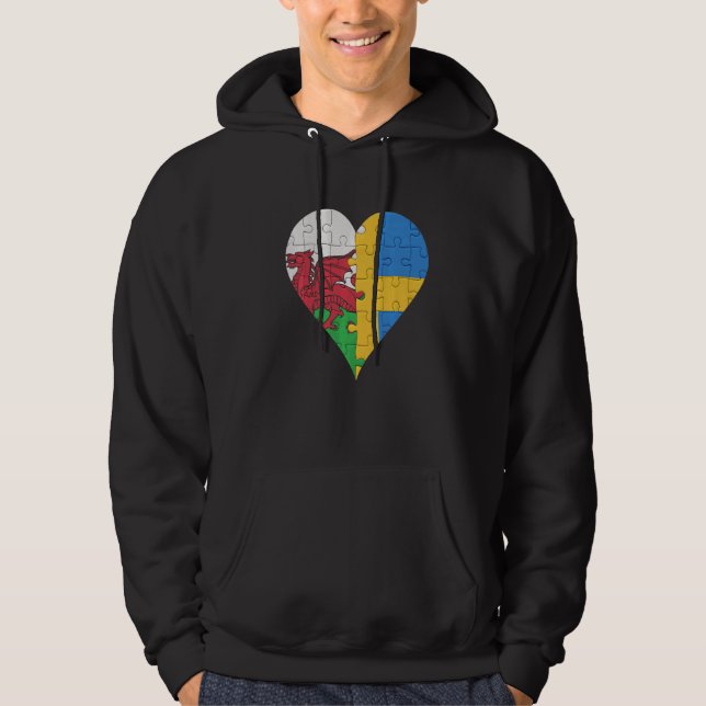 Welsh Swedish Flagga Heart Hoodie (Framsida)