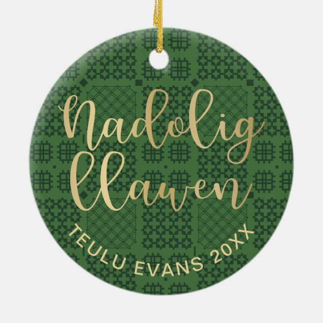 Welsh Tapestry Blanket Mönster, Carthen Nadolig Julgransprydnad Keramik (Baksidan)