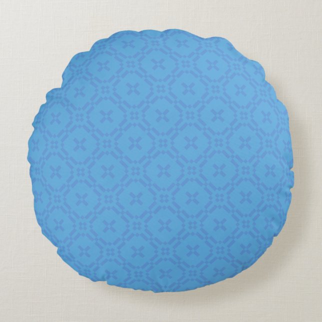 Welsh Tapestry Mönster, Chic Blue Round Pillow Rund Kudde (Framsidan)