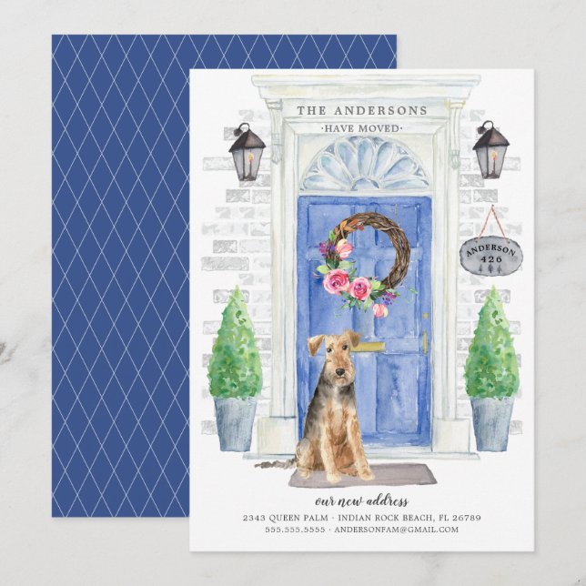 Welsh Terrier Front Door Flytta Announcement Inbjudningar (Fram/baksida)