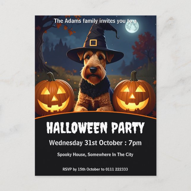 Welsh Terrier Halloween fest Inbjudan Vykort (Framsida)