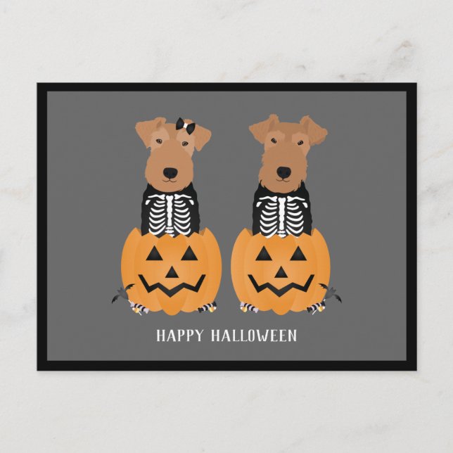 Welsh Terrier Halloween Skeleton Helg Vykort (Framsida)