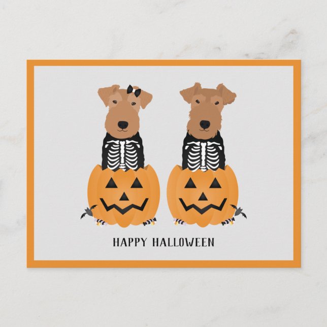 Welsh Terrier Halloween Skeleton Helg Vykort (Framsida)