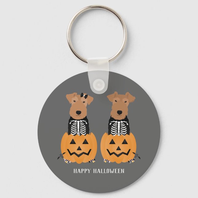 Welsh Terrier Halloween Skeleton Nyckelring (Framsida)