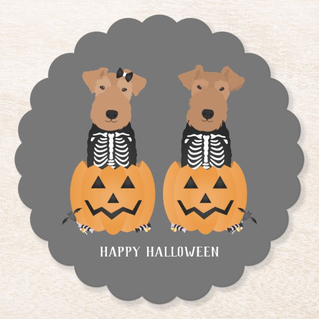 Welsh Terrier Halloween Skeleton Underlägg Papper (Framsida)