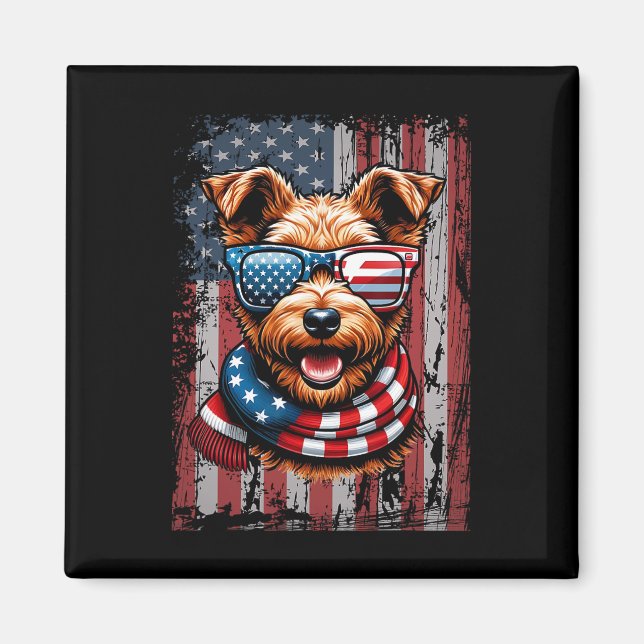 Welsh Terrier Hund älskare US Flagga 4 juli Patrio Magnet (Framsidan)
