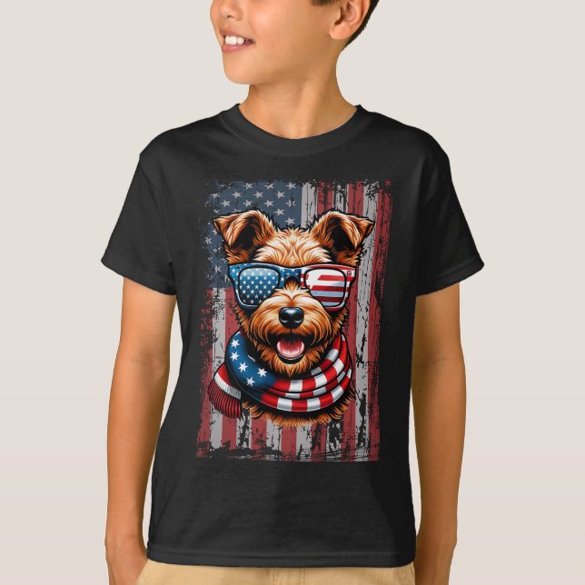 Welsh Terrier Hund älskare US Flagga 4 juli Patrio T Shirt (Framsida)