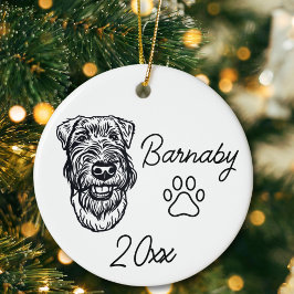 Welsh Terrier Hund Anpassat Namn & År Linje Konst Julgransprydnad Keramik