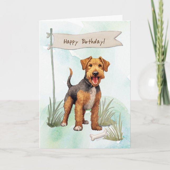 Welsh Terrier Hund aveln under födelsedagsskylt Kort (Framsida)