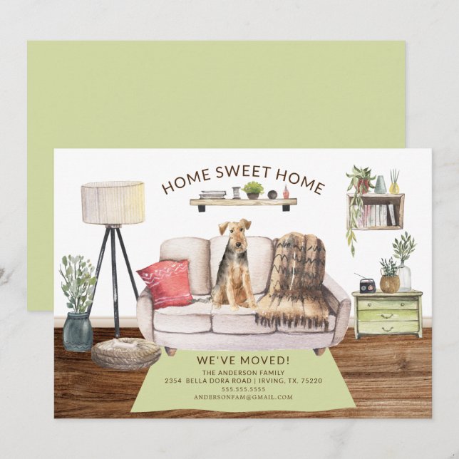 Welsh Terrier Hund Flytta Announcement Inbjudningar (Fram/baksida)