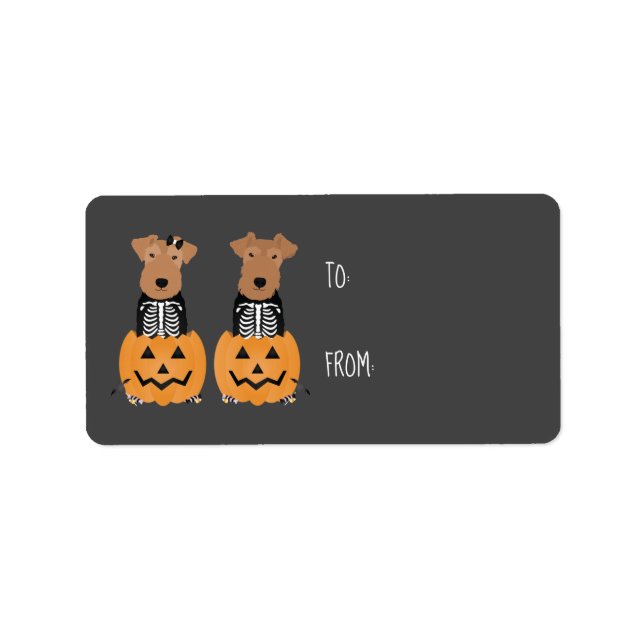 Welsh Terrier Hund Halloween Skeleton Costume Adressetikett (Framsidan)