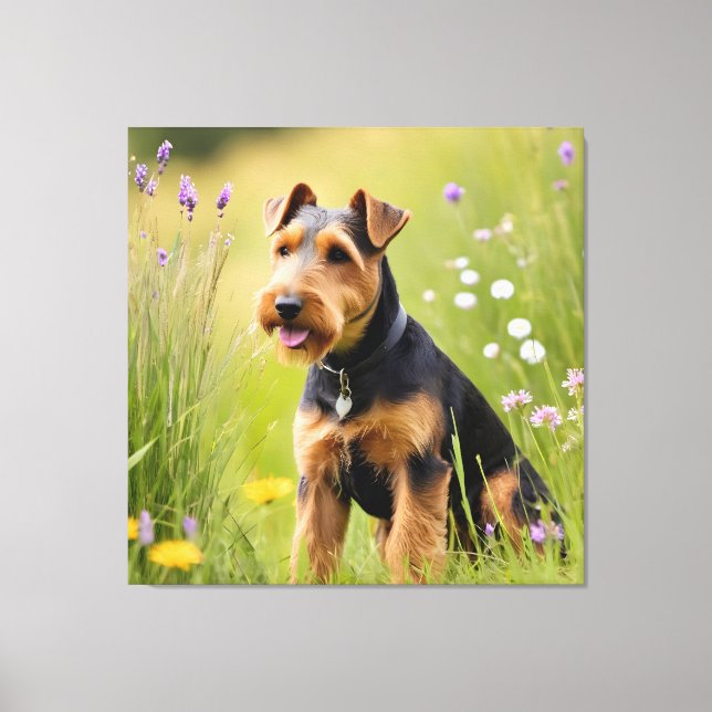 Welsh Terrier i Wildblomskugga Canvastryck (Framsida)