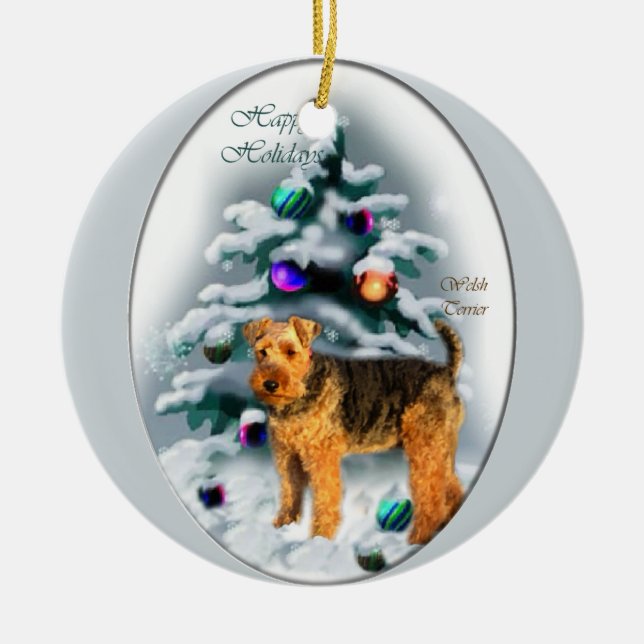 Welsh Terrier-julgåvor Julgransprydnad Keramik (Framsidan)