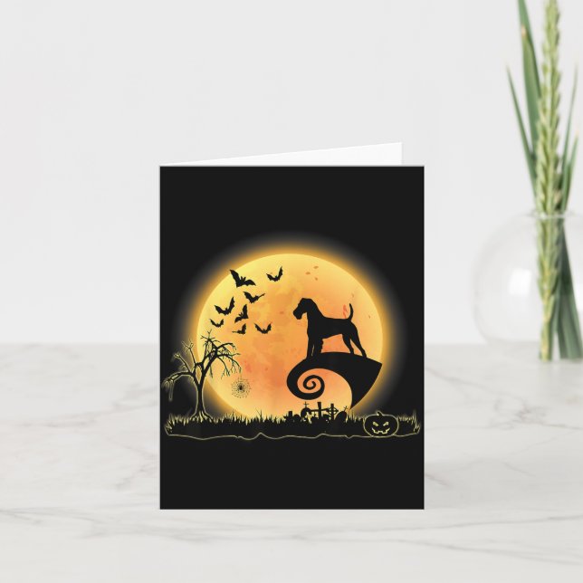 Welsh Terrier läskig och Moon Dog rolig Halloween Kort (Framsida)