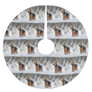 Welsh Terrier Låt Det Snö Jul Julgransmatta Borstad Polyester