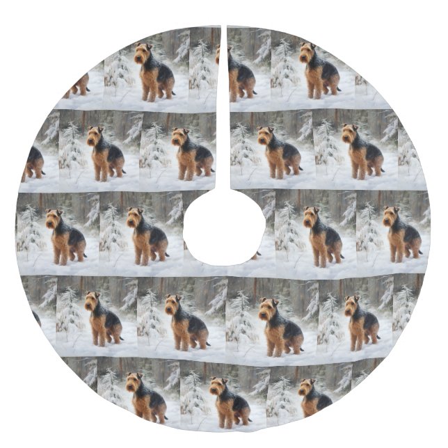 Welsh Terrier Låt Det Snö Jul  Julgransmatta Borstad Polyester (Framsidan)
