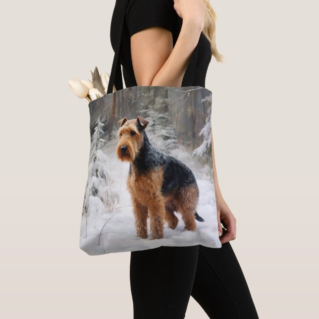 Welsh Terrier Låt Det Snö Jul  Tygkasse (Närbild)