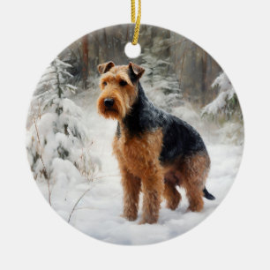Welsh Terrier Låt det snöa jul Julgransprydnad Keramik