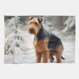 Welsh Terrier Låt det snöa jul Kökshandduk