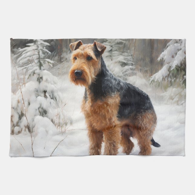 Welsh Terrier Låt det snöa jul Kökshandduk (Horisontell)