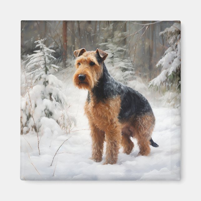 Welsh Terrier Låt det snöa jul Magnet (Framsidan)
