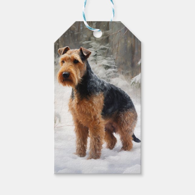 Welsh Terrier Låt det snöa jul Presentetikett (Framsidan)